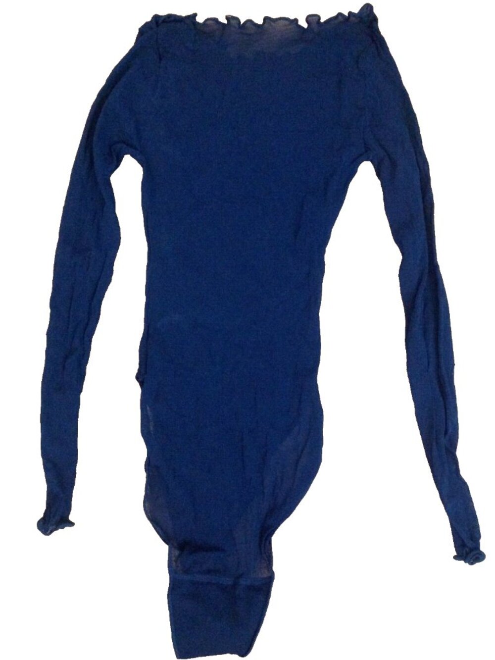 PIERRE MANTOUX BODYSUIT TOP WOMENS S NAVY BLUE SHEER STRETCH LONG SLEEVE ITALY